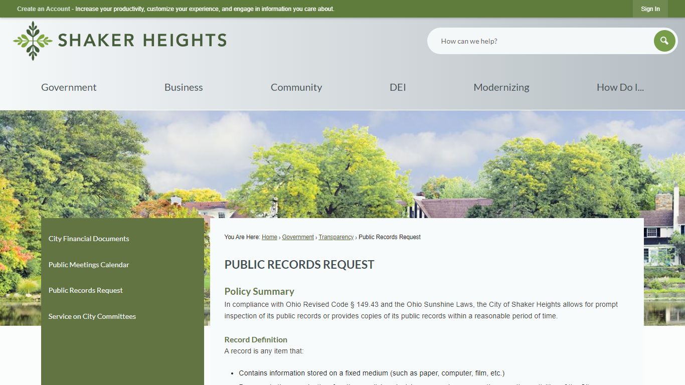 Public Records Request | Shaker Heights, OH